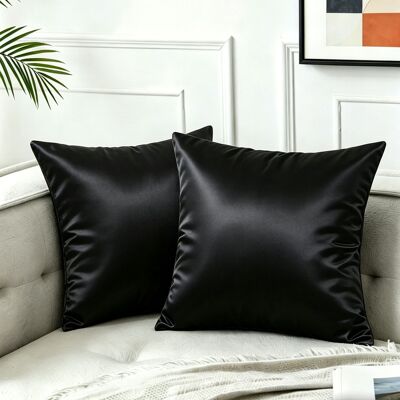 WANYISHUN Lot De 2 Housses De Coussin En Fausse Soie, 60 X 60 Cm Housses De Coussin Décoratives, Style Campagne Moderne (coussins Non Inclus) — Adapté Pour L'Extérieur, Le Salon, La Chambre Et Le Canapé — Noir - Publicité WANYISHUN Lot De 2 Housses De Coussin En Fausse Soie, 60 X 60 Cm Housses De Coussin Décoratives, Style Campagne Moderne (coussins Non Inclus) — Adapté Pour L'Extérieur, Le Salon, La Chambre Et Le Canapé — Noir - Publicité
