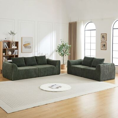 ACKERMAN Canapé Minimaliste En Tissu Cord Aux Lignes Épurées, Avec Dossier En Pente Douce Et Cinq Coussins. Publicité ACKERMAN Canapé Minimaliste En Tissu Cord Aux Lignes Épurées, Avec Dossier En Pente Douce Et Cinq Coussins. Publicité