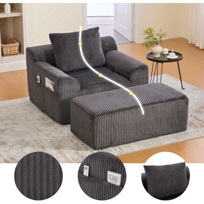ACKERMAN Grand Fauteuil En Velours Côtelé Avec Repose-pieds, Poches Latérales Et Coussins, Capitonné Moelleux Sans Ossature, Emballage Individuel, Sans Montage, Idéal Pour Détente Ou Lecture (gris Côtelé) - Publicité ACKERMAN Grand Fauteuil En Velours Côtelé Avec Repose-pieds, Poches Latérales Et Coussins, Capitonné Moelleux Sans Ossature, Emballage Individuel, Sans Montage, Idéal Pour Détente Ou Lecture (gris Côtelé) - Publicité
