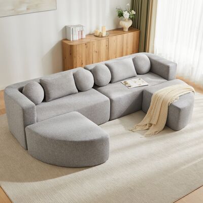 LEMONBEST Canapé Modulable Convertible 4 Places Gris Clair En Chenille, Style Cloud Avec Méridienne Modulable Et Coussins, Sans Montage, 292x165x68 Cm - Publicité LEMONBEST Canapé Modulable Convertible 4 Places Gris Clair En Chenille, Style Cloud Avec Méridienne Modulable Et Coussins, Sans Montage, 292x165x68 Cm - Publicité
