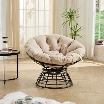 VIYET Fauteuil Tressé Papasan 360° Marron/beige – Rotin, Coussin Moelleux, Charge 136kg, Intérieur/extérieur - Publicité VIYET Fauteuil Tressé Papasan 360° Marron/beige – Rotin, Coussin Moelleux, Charge 136kg, Intérieur/extérieur - Publicité