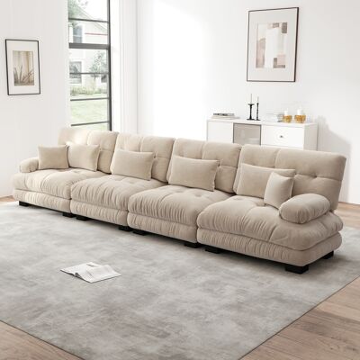 ALLAUVE Canapé D'Angle Modulaire 4 Places Assise Profonde Convertible En Lit, Canapé-lit Rembourré En Chenille Marron Clair Pour Salon, Appartement, Studio, Bureau - Publicité ALLAUVE Canapé D'Angle Modulaire 4 Places Assise Profonde Convertible En Lit, Canapé-lit Rembourré En Chenille Marron Clair Pour Salon, Appartement, Studio, Bureau - Publicité