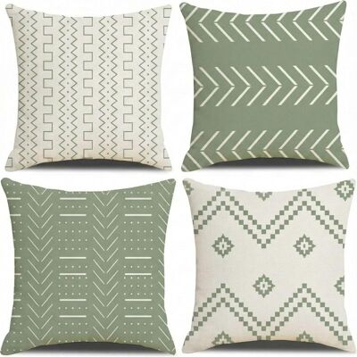 Vision Lot De 4 Housses De Coussin Décoratives Style Bohème – Motifs Géométriques Et Rayures Vertes – Carrées (45 X 45 Cm) – Pour Intérieur : Chambre, Canapé, Patio - Publicité Vision Lot De 4 Housses De Coussin Décoratives Style Bohème – Motifs Géométriques Et Rayures Vertes – Carrées (45 X 45 Cm) – Pour Intérieur : Chambre, Canapé, Patio - Publicité