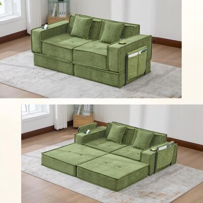 OEM Canapé-lit Moderne Deux Places Avec Un Confortable Canapé En Tissu Et Deux Coussins. Un Pouf Décoratif Élégant Avec Rangement Latéral Et Porte-gobelets, Idéal Pour Les Coins Lecture, Les Salles De Jeu - Publicité OEM Canapé-lit Moderne Deux Places Avec Un Confortable Canapé En Tissu Et Deux Coussins. Un Pouf Décoratif Élégant Avec Rangement Latéral Et Porte-gobelets, Idéal Pour Les Coins Lecture, Les Salles De Jeu - Publicité