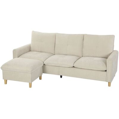 HEAT Canapé 3 Places Avec Pouf De Rangement, Canapé D'Angle Modulable 210 Cm, Assise Large, Tissu Aspect Lin, Couleur Crème - Publicité HEAT Canapé 3 Places Avec Pouf De Rangement, Canapé D'Angle Modulable 210 Cm, Assise Large, Tissu Aspect Lin, Couleur Crème - Publicité