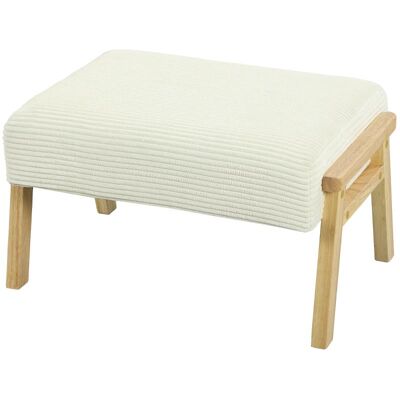 OEM Repose-pieds Avec Coussin D'Assise Moelleux, Pieds En Bois, Aspect Velours Côtelé, Blanc Crème - Publicité OEM Repose-pieds Avec Coussin D'Assise Moelleux, Pieds En Bois, Aspect Velours Côtelé, Blanc Crème - Publicité