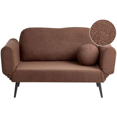 BELIANI Canapé-lit En Bouclé Avec Coussins Ronds Pieds En Fer Meuble Salon Chambre Marron Dorotea - Publicité BELIANI Canapé-lit En Bouclé Avec Coussins Ronds Pieds En Fer Meuble Salon Chambre Marron Dorotea - Publicité