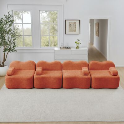 ALLAUVE Canapé Modulaire 4 Places Orange, Forme Ondulée, Mousse 32d Haute Densité, Assise Large, Coussin D'Accoudoir Amovible, Idéal Pour Séjour - Publicité ALLAUVE Canapé Modulaire 4 Places Orange, Forme Ondulée, Mousse 32d Haute Densité, Assise Large, Coussin D'Accoudoir Amovible, Idéal Pour Séjour - Publicité