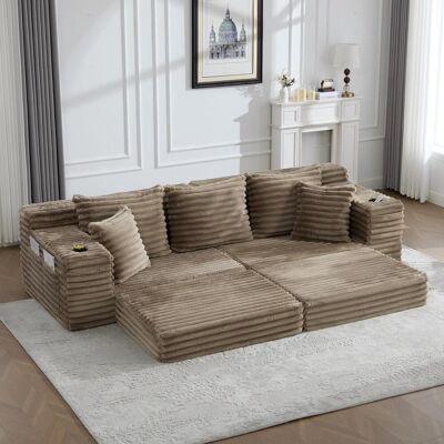 OEM Canapé-lit En Velours Côtelé Compressif Avec Dossier Haut Et Coussins Supplémentaires, Poches Latérales Et Porte-gobelets, Convertible En Canapé-lit, Revêtement Moelleux Pour Un Confort Optimal, Kaki - Publicité OEM Canapé-lit En Velours Côtelé Compressif Avec Dossier Haut Et Coussins Supplémentaires, Poches Latérales Et Porte-gobelets, Convertible En Canapé-lit, Revêtement Moelleux Pour Un Confort Optimal, Kaki - Publicité