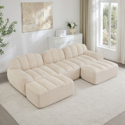 ACKERMAN Canapé Modulaire En U 3 Places Avec 2 Poufs, Canapé Sans Ossature En Mousse Haute Densité 32d, Assise Profonde, Idéal Pour Salon, Tissu Doux, Beige Blanc - Publicité ACKERMAN Canapé Modulaire En U 3 Places Avec 2 Poufs, Canapé Sans Ossature En Mousse Haute Densité 32d, Assise Profonde, Idéal Pour Salon, Tissu Doux, Beige Blanc - Publicité