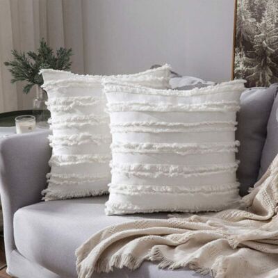 ABYSSE Lot De 2 Housses De Coussin Blanc Ivoire Pour Canapé Canapé Chaise, Housses De Coussin Oreillers Décoratifs En Coton Et Lin, 45 X 45 Cm, Sans Inserts - Publicité ABYSSE Lot De 2 Housses De Coussin Blanc Ivoire Pour Canapé Canapé Chaise, Housses De Coussin Oreillers Décoratifs En Coton Et Lin, 45 X 45 Cm, Sans Inserts - Publicité