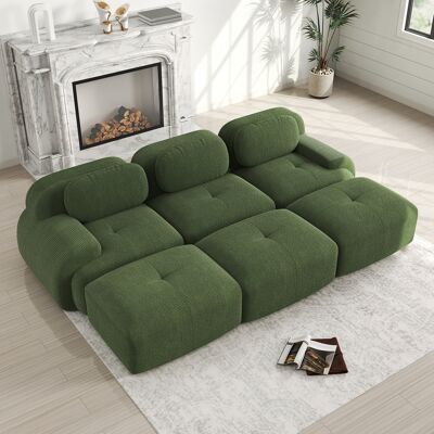 ALLAUVE Canapé 3 Places Modulable + 3 Poufs Velours Côtelé Vert, Sans Cadre, Livré Monté, Sans Cruauté Animale, Accoudoirs Extra-larges, Mousse Hyper-élastique 32d Pour Salon Et Home Cinéma - Publicité ALLAUVE Canapé 3 Places Modulable + 3 Poufs Velours Côtelé Vert, Sans Cadre, Livré Monté, Sans Cruauté Animale, Accoudoirs Extra-larges, Mousse Hyper-élastique 32d Pour Salon Et Home Cinéma - Publicité