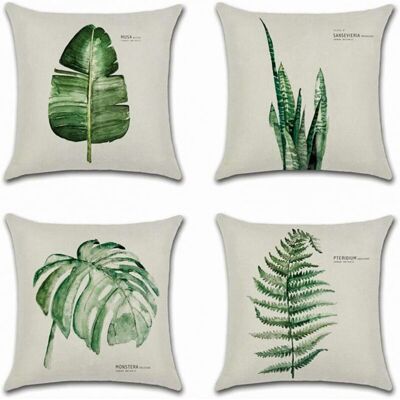 OEM Lot De 4 Housses De Coussin 45x45cm Coton Lin Décoratif Housse De Coussin De Voiture Canapé Décor À La Maison Taies D'Oreiller (feuille Verte Simple) - Publicité OEM Lot De 4 Housses De Coussin 45x45cm Coton Lin Décoratif Housse De Coussin De Voiture Canapé Décor À La Maison Taies D'Oreiller (feuille Verte Simple) - Publicité