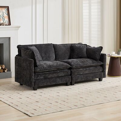 DEVOKO Canapé Sectionnel, Pour Salon, Chambre Et Appartement, Coussin Confortable Double Couche Rembourré, Tissu Chenille Respirant, Noir - Publicité DEVOKO Canapé Sectionnel, Pour Salon, Chambre Et Appartement, Coussin Confortable Double Couche Rembourré, Tissu Chenille Respirant, Noir - Publicité