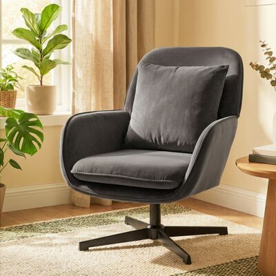 OEM Fauteuil De Salon D'Appoint Rembourré En Velours - Large Assise, Coussin Confortable, Structure En Métal Robuste, Gris Foncé - Publicité OEM Fauteuil De Salon D'Appoint Rembourré En Velours - Large Assise, Coussin Confortable, Structure En Métal Robuste, Gris Foncé - Publicité