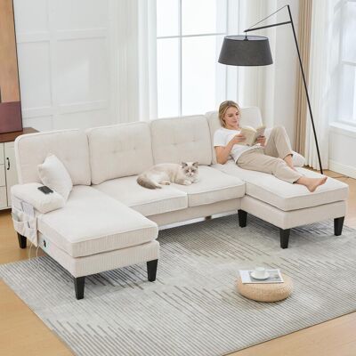 OEM Canapé D'Angle Moderne Quatre Places En Forme De U Avec Deux Méridiennes, Revêtu D'Un Velours Côtelé Doux, Garni De Rembourrage Confortable, - Publicité OEM Canapé D'Angle Moderne Quatre Places En Forme De U Avec Deux Méridiennes, Revêtu D'Un Velours Côtelé Doux, Garni De Rembourrage Confortable, - Publicité