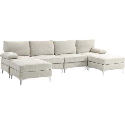 MIDUODUO Canapé Sectionnel 4 Places, 2 Repose-pieds, Tissu Effet Chenille, 313 X 149 X 88 Cm, Blanc Crème - Publicité MIDUODUO Canapé Sectionnel 4 Places, 2 Repose-pieds, Tissu Effet Chenille, 313 X 149 X 88 Cm, Blanc Crème - Publicité