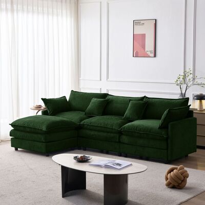ACKERMAN Canapé Chenille D'Angle Modulaire - 3 Places Avec Chaise Longue Et Tabouret, Canapé L Confortable Pour Petits Appartements, Salon Et Salon, Confort De Siège Familial Respirant, Vert - Publicité ACKERMAN Canapé Chenille D'Angle Modulaire - 3 Places Avec Chaise Longue Et Tabouret, Canapé L Confortable Pour Petits Appartements, Salon Et Salon, Confort De Siège Familial Respirant, Vert - Publicité