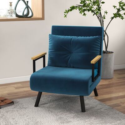 OEM Canapé-lit Convertible 4 En 1, Fauteuil Pliant Une Place, Dossier Réglable Sur 5 Positions Et Oreiller Inclus, 63 X 73 X 81 Cm, Bleu - Publicité OEM Canapé-lit Convertible 4 En 1, Fauteuil Pliant Une Place, Dossier Réglable Sur 5 Positions Et Oreiller Inclus, 63 X 73 X 81 Cm, Bleu - Publicité