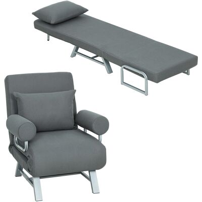 ARRIGONI Fauteuil Lit 3 En 1 Dossier Inclinable 5 Niveaux Tissu Effet Lin 73x78x81 Cm Gris Fonce - Publicité ARRIGONI Fauteuil Lit 3 En 1 Dossier Inclinable 5 Niveaux Tissu Effet Lin 73x78x81 Cm Gris Fonce - Publicité
