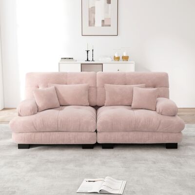 DEVOKO Canapé Cloud Corner Pour Le Salon, Double Chenille Avec 2 Coussins Lombaires Et 2 Coussins Décoratifs, Rose Chenille - Publicité DEVOKO Canapé Cloud Corner Pour Le Salon, Double Chenille Avec 2 Coussins Lombaires Et 2 Coussins Décoratifs, Rose Chenille - Publicité