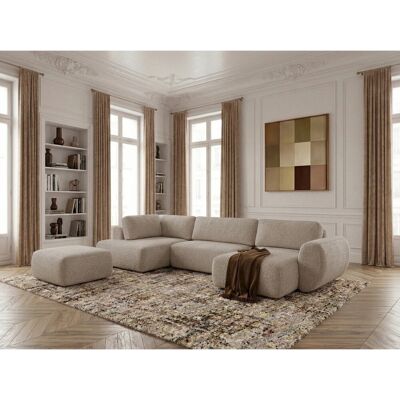 Bobochic - Canapé Panoramique Convertible Coffre Denise Tissu Texturé Avec Pouf Angle Droit Beige - Publicité Bobochic - Canapé Panoramique Convertible Coffre Denise Tissu Texturé Avec Pouf Angle Droit Beige - Publicité