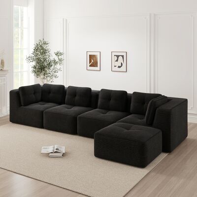 ACKERMAN Canapé De Salon Modulaire Sans Ossature, Canapé 4 Places Confortable Avec Assise Profonde, Coussins Moelleux Et Revêtement En Cord, Pas De Montage Requis Et Avec Design Antidérapant, Noir - Publicité ACKERMAN Canapé De Salon Modulaire Sans Ossature, Canapé 4 Places Confortable Avec Assise Profonde, Coussins Moelleux Et Revêtement En Cord, Pas De Montage Requis Et Avec Design Antidérapant, Noir - Publicité
