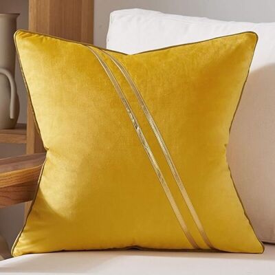 OEM Housse De Coussin 18x18 Pouces, Velours Jaune Et Or, Lignes En Cuir, Luxueuse, Décorative Pour Canapé, Salon, Chambre - Publicité OEM Housse De Coussin 18x18 Pouces, Velours Jaune Et Or, Lignes En Cuir, Luxueuse, Décorative Pour Canapé, Salon, Chambre - Publicité