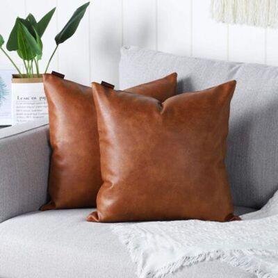 OEM Lot De 2 Housses De Coussin Décoratives D'Extérieur Modernes En Similicuir Massif Pour Canapé-lit 40 X 40 Cm Marron - Publicité OEM Lot De 2 Housses De Coussin Décoratives D'Extérieur Modernes En Similicuir Massif Pour Canapé-lit 40 X 40 Cm Marron - Publicité