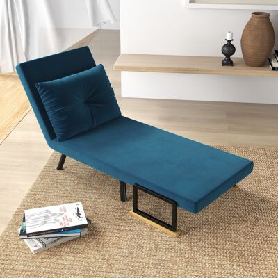 OEM Homcom Fauteuil Convertible 3 En 1 Lit 1 Place - Dossier 5 Positions, Accoudoirs En Bois, Tissu Effet Velours, Bleu - Publicité OEM Homcom Fauteuil Convertible 3 En 1 Lit 1 Place - Dossier 5 Positions, Accoudoirs En Bois, Tissu Effet Velours, Bleu - Publicité