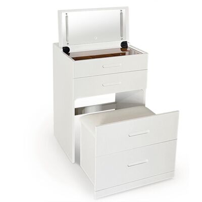 MENZZO Coiffeuse Compacte 60cm Avec Miroir Led, Tiroir Et Pouf Intégré Germina Xl Blanc - Publicité MENZZO Coiffeuse Compacte 60cm Avec Miroir Led, Tiroir Et Pouf Intégré Germina Xl Blanc - Publicité