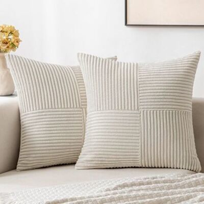 OEM Royaluxe-lot De 2 Housses De Coussin Décoratives Pour Canapé De Salon, Housse De Coussin Carrée En Velours Côtelé Doux À Texture Patchwork (beige,60 X 60 Cm) - Publicité OEM Royaluxe-lot De 2 Housses De Coussin Décoratives Pour Canapé De Salon, Housse De Coussin Carrée En Velours Côtelé Doux À Texture Patchwork (beige,60 X 60 Cm) - Publicité