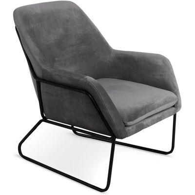 MENZZO Fauteuil Claudio Velours Gris Pieds Métal Noir - Publicité MENZZO Fauteuil Claudio Velours Gris Pieds Métal Noir - Publicité