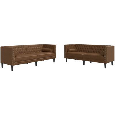 Maison Exclusive - Ensemble De Canapé Chesterfield Et Traversins 2 Pcs Marron - Publicité Maison Exclusive - Ensemble De Canapé Chesterfield Et Traversins 2 Pcs Marron - Publicité