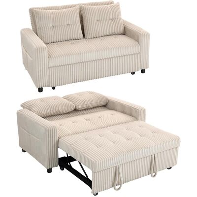 OEM Canapé-lit 2 Places, Revêtement En Velours Côtelé, Convertible En Lit, 2 Coussins, Poches Latérales, 157 X 190 Cm, Blanc Crème - Publicité OEM Canapé-lit 2 Places, Revêtement En Velours Côtelé, Convertible En Lit, 2 Coussins, Poches Latérales, 157 X 190 Cm, Blanc Crème - Publicité