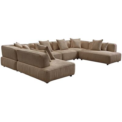 VENTE-UNIQUE Canapé D'Angle Panoramique Modulable En Tissu Bouclette Taupe Lelaco - Publicité VENTE-UNIQUE Canapé D'Angle Panoramique Modulable En Tissu Bouclette Taupe Lelaco - Publicité