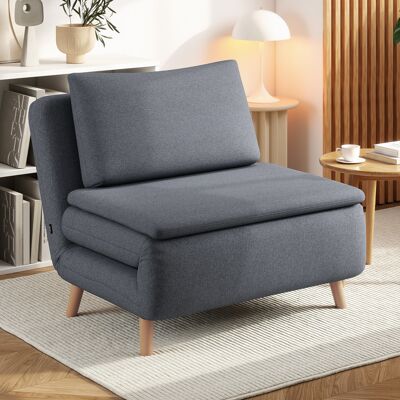 PZCC Fauteuil Convertible 3 En 1 Avec Fonction Lit, Dossier Inclinable, Pieds En Hêtre, Coussin, Gris - Publicité PZCC Fauteuil Convertible 3 En 1 Avec Fonction Lit, Dossier Inclinable, Pieds En Hêtre, Coussin, Gris - Publicité