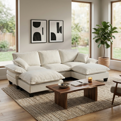OEM Ce Canapé En Forme De U, Évoquant Un Nuage, Comprend Deux Repose-pieds Amovibles Et Deux Coussins Moelleux En Tissu Chenille. Publicité OEM Ce Canapé En Forme De U, Évoquant Un Nuage, Comprend Deux Repose-pieds Amovibles Et Deux Coussins Moelleux En Tissu Chenille. Publicité