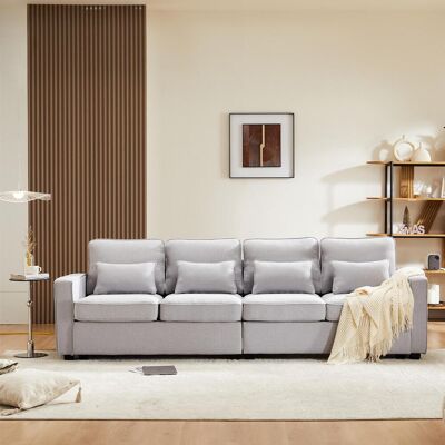 OEM Ce Canapé Moderne Quatre Places Est Revêtu De Lin Et Possède Des Accoudoirs Avec Poches Et Quatre Coussins. Son Design Minimaliste S'Intègre Parfaitement Aux Salons, - Publicité OEM Ce Canapé Moderne Quatre Places Est Revêtu De Lin Et Possède Des Accoudoirs Avec Poches Et Quatre Coussins. Son Design Minimaliste S'Intègre Parfaitement Aux Salons, - Publicité
