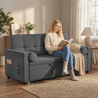 OEM Canapé Convertible 2 Places 3 En 1 Canapé-lit Avec Lit Gigogne Double Dossier Réglable 2 Coussins 80,5x137,5x84cm Gris - Publicité OEM Canapé Convertible 2 Places 3 En 1 Canapé-lit Avec Lit Gigogne Double Dossier Réglable 2 Coussins 80,5x137,5x84cm Gris - Publicité
