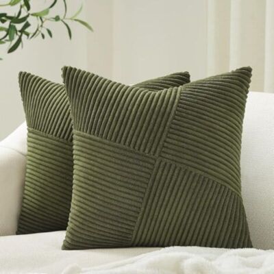 Vision Lot De 2 Housses De Coussin Décoratives Vert Olive 45 X 45 Cm Pour Canapé-lit Boho Home Decor Doux Velours Côtelé Patchwork Motif À Rayures Moulin À Vent Texturé - Publicité Vision Lot De 2 Housses De Coussin Décoratives Vert Olive 45 X 45 Cm Pour Canapé-lit Boho Home Decor Doux Velours Côtelé Patchwork Motif À Rayures Moulin À Vent Texturé - Publicité
