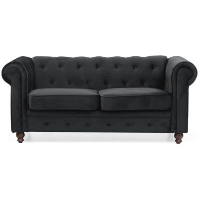 MENZZO Grand Canapé 2 Places Chesterfield Velours Noir - Publicité MENZZO Grand Canapé 2 Places Chesterfield Velours Noir - Publicité