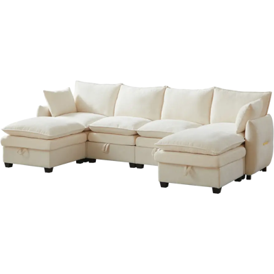 SANS MARQUE Canapé D’angle En U Modulable Beige- 4 Places + 2 Poufs- Avec Coffres De Rangement- Tissu Chenille -281x147x89cm - Publicité SANS MARQUE Canapé D’angle En U Modulable Beige- 4 Places + 2 Poufs- Avec Coffres De Rangement- Tissu Chenille -281x147x89cm - Publicité