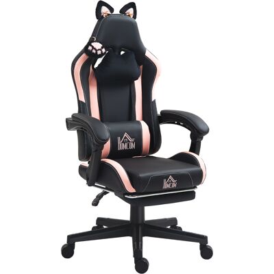 HEAT Fauteuil De Jeu Inclinable Avec Repose-pieds Et Coussins, Similicuir Et Mousse, 65 X 62 X 116-124 Cm, Rose Et Noir - Publicité HEAT Fauteuil De Jeu Inclinable Avec Repose-pieds Et Coussins, Similicuir Et Mousse, 65 X 62 X 116-124 Cm, Rose Et Noir - Publicité