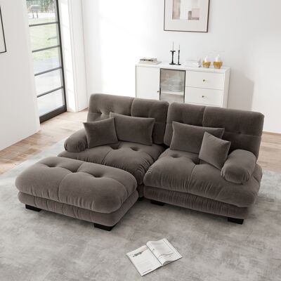 ARRIGONI Canapé D’angle Cloud Pour Salon, Canapé Deux Places En Chenille Avec 2 Coussins Lombaires Et 2 Coussins Décoratifs, Canapé Rembourré Avec Larges Accoudoirs Et Ottoman, Marron - Publicité ARRIGONI Canapé D’angle Cloud Pour Salon, Canapé Deux Places En Chenille Avec 2 Coussins Lombaires Et 2 Coussins Décoratifs, Canapé Rembourré Avec Larges Accoudoirs Et Ottoman, Marron - Publicité