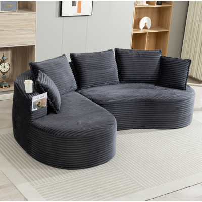 BEAOK Canapé En Tissu Côtelé Gris Foncé 250x152x82 Cm, Design Arrondi Avec Porte-gobelets Et Poches Latérales - Publicité BEAOK Canapé En Tissu Côtelé Gris Foncé 250x152x82 Cm, Design Arrondi Avec Porte-gobelets Et Poches Latérales - Publicité