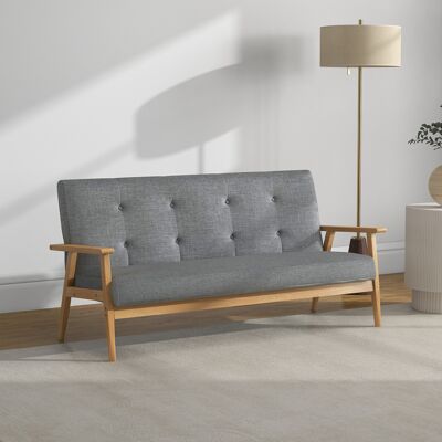 OEM Canapé 3 Places 154.5cm Design Scandinave - Dossier Capitonné, Assise Rembourrée, Accoudoirs, Gris - Publicité OEM Canapé 3 Places 154.5cm Design Scandinave - Dossier Capitonné, Assise Rembourrée, Accoudoirs, Gris - Publicité