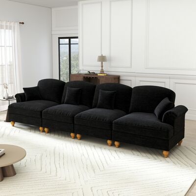 DEVOKO Canapé Chenille Élégant 4 Places Du Milieu Du Siècle, Accoudoirs Évasés, Tablier Amovible, Pieds Fuseau, Confortable Pour Salon, Noir - Publicité DEVOKO Canapé Chenille Élégant 4 Places Du Milieu Du Siècle, Accoudoirs Évasés, Tablier Amovible, Pieds Fuseau, Confortable Pour Salon, Noir - Publicité