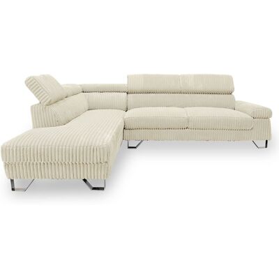 MENZZO Canapé D'Angle À Gauche Avec Têtières Relevables Quentin Velours Côtelé Beige - Publicité MENZZO Canapé D'Angle À Gauche Avec Têtières Relevables Quentin Velours Côtelé Beige - Publicité