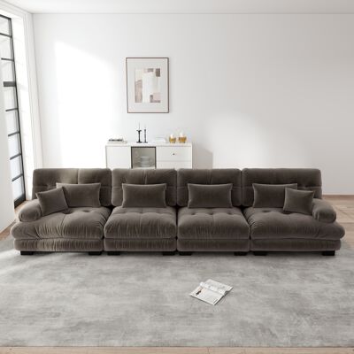 LEMONBEST Canapé D'Angle 406x 77x81cm Modulable 4 Places En Chenille Marron Assise Profonde Coussins Cloud Convertible Salon Appartement Chic - Publicité LEMONBEST Canapé D'Angle 406x 77x81cm Modulable 4 Places En Chenille Marron Assise Profonde Coussins Cloud Convertible Salon Appartement Chic - Publicité